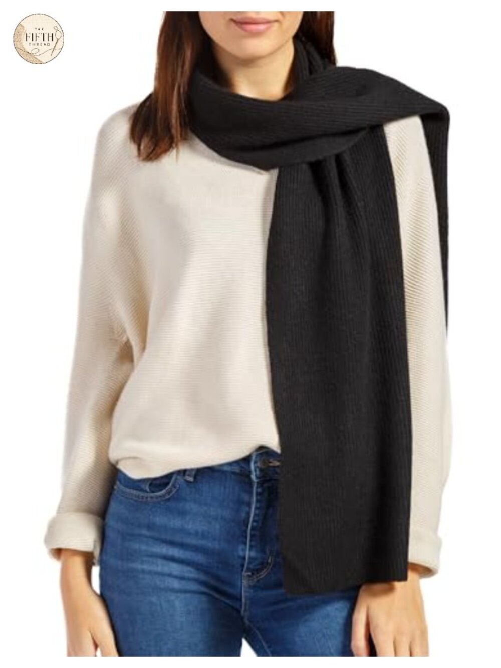 100% Cashmere Ribbed Knit Winter Scarf 72" Long Classic Wrap